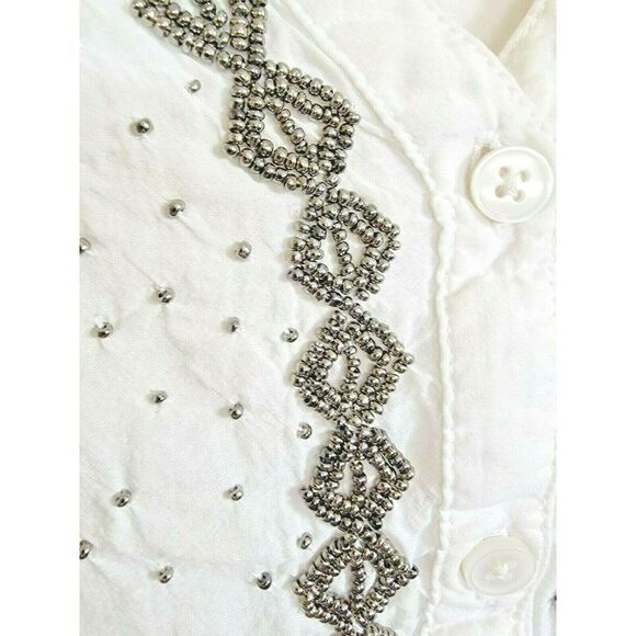 Catherine's Women's Plus Size 1X Blue White Blouse Short Sleeve Gradient - Picture 5 of 6